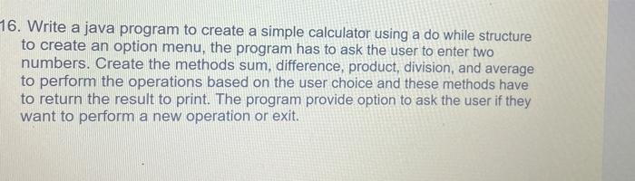 Solved 16. Write a java program to create a simple | Chegg.com
