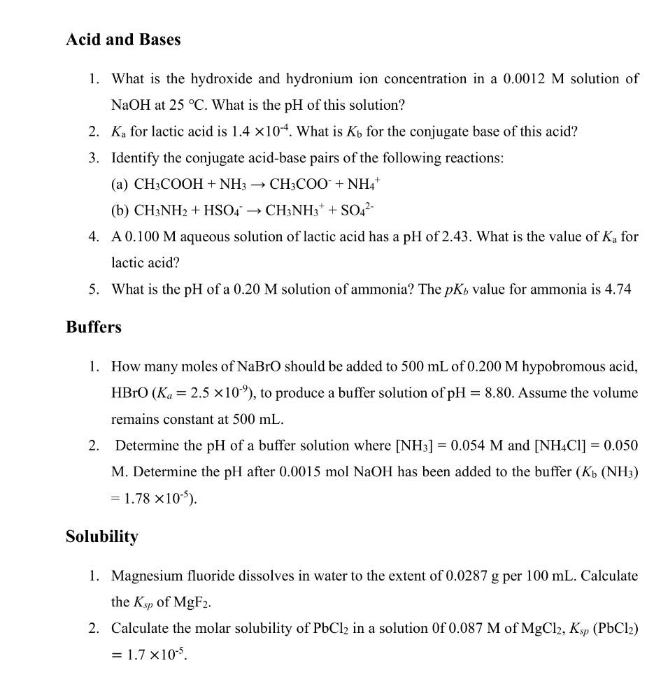 Solved Acid And Bases 1. What Is The Hydroxide And Hydronium | Chegg.com