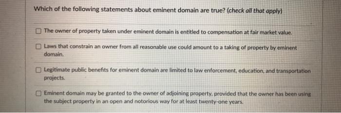 Solved Which of the following statements about eminent | Chegg.com
