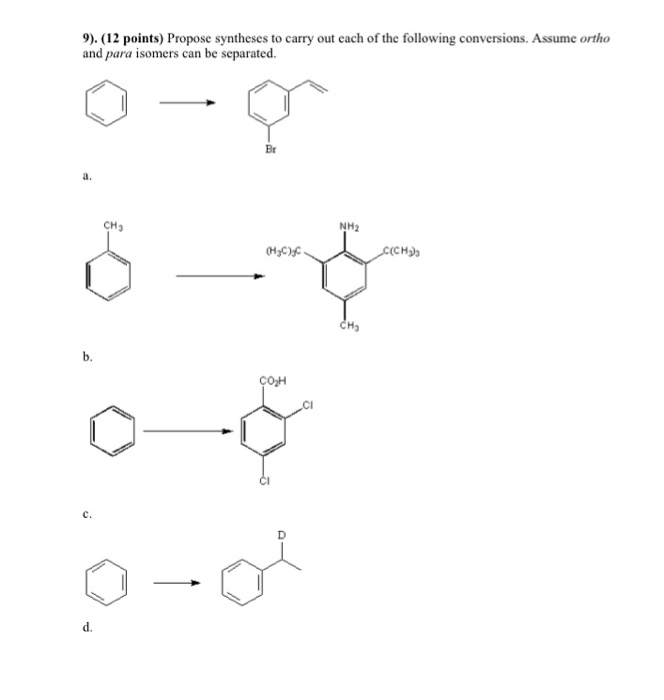 Solved 9). (12 Points) Propose Syntheses To Carry Out Each | Chegg.com