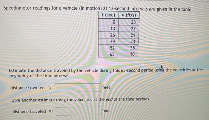 Solved Speedometer readings for a vehicle (in motion) at | Chegg.com