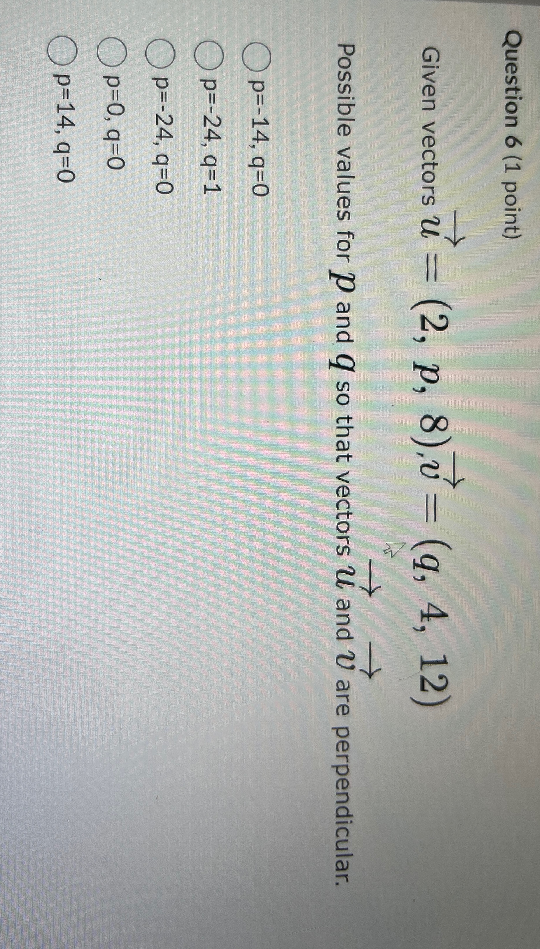 Solved Question 6 (1 ﻿point)Given vectors | Chegg.com