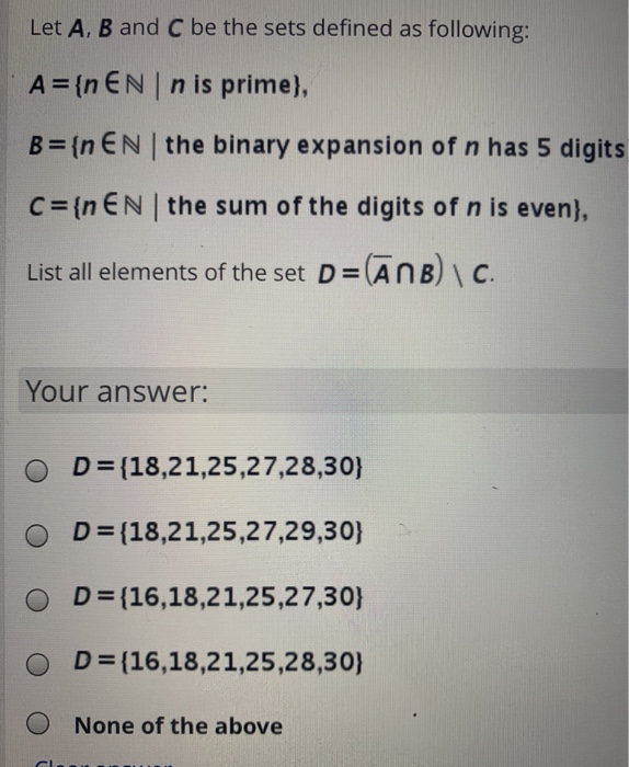 Solved Let A, B And C Be The Sets Defined As Following: A={n | Chegg.com