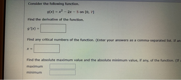 Solved Consider the following function. g(x) = x2 - 2x- 5 on | Chegg.com