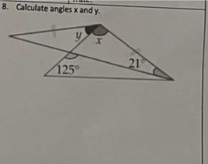 8. Calculate angles \( x \) and \( y \).