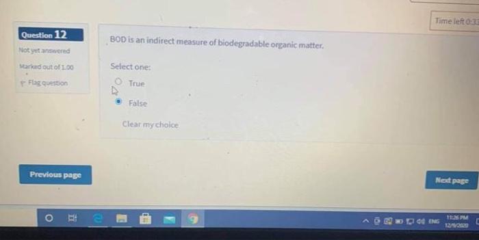Solved Time left 0.35 Question 12 Not yet answered BOD is an | Chegg.com