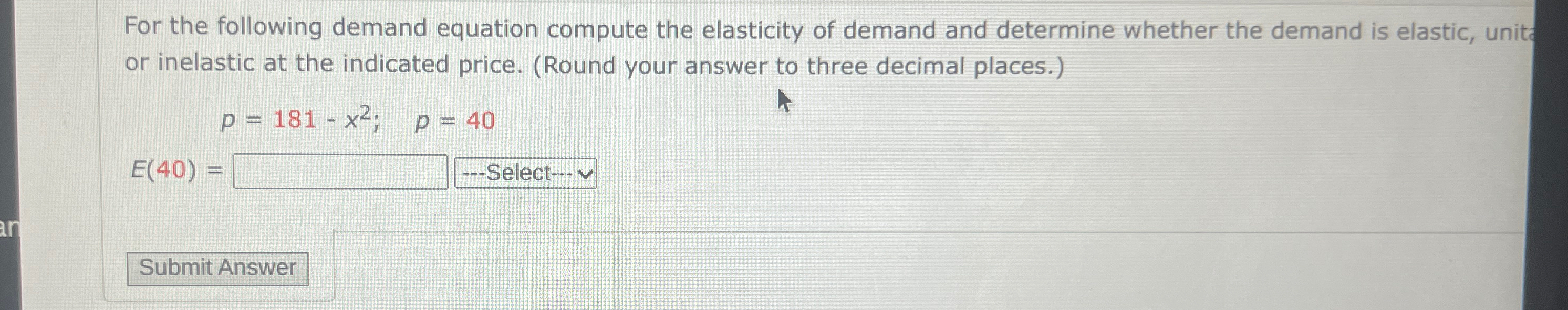 Solved For The Following Demand Equation Compute The | Chegg.com