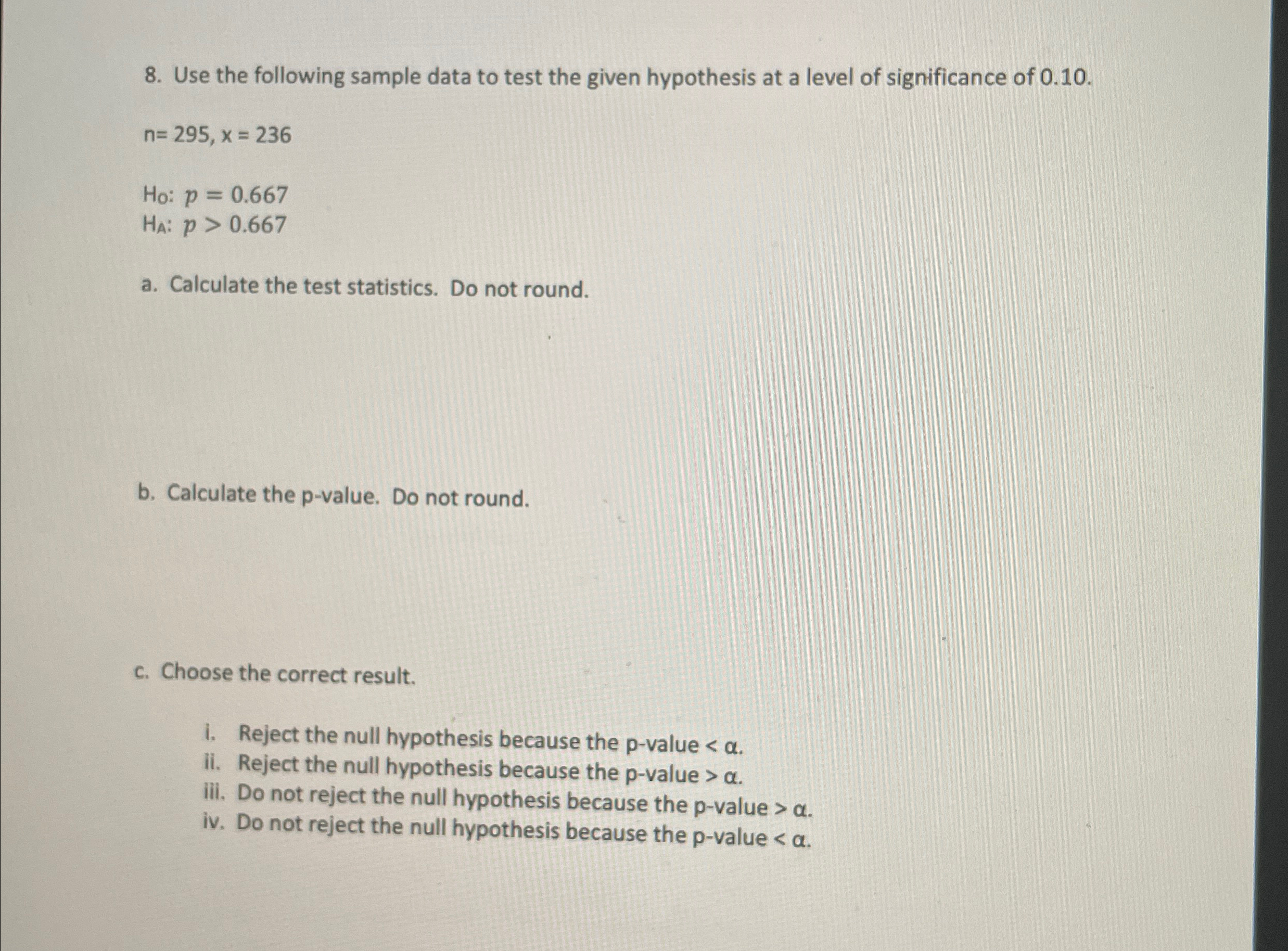Solved Use the following sample data to test the given | Chegg.com