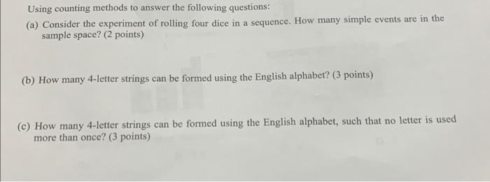 Solved Using counting methods to answer the following | Chegg.com