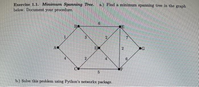 Solved Exercise 1.1. Minimum Spanning Tree. a.) Find a | Chegg.com
