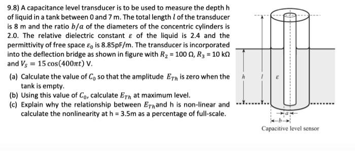 Solved 9.8) A capacitance level transducer is to be used to | Chegg.com