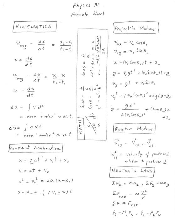 kinematics equations for projectile motion