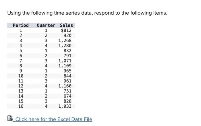 Solved Using the following time series data, respond to the | Chegg.com