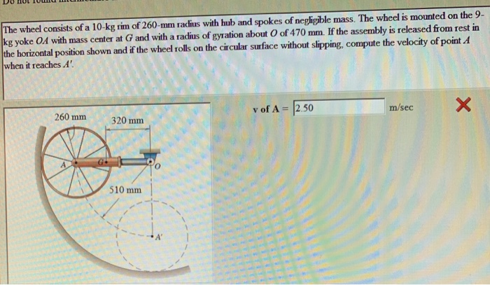 Solved The wheel consists of a 10-kg rim of 260-mm radius | Chegg.com