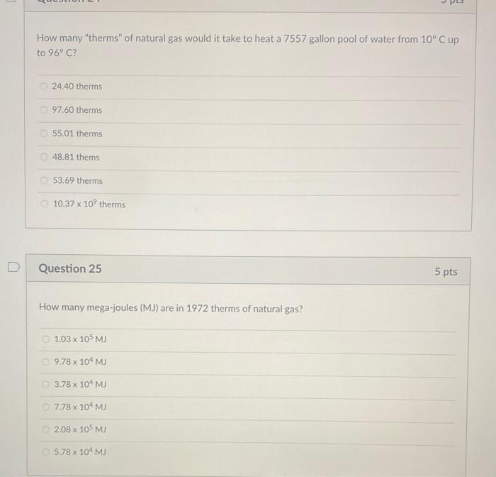 Solved How many "therms" of natural gas would it take to