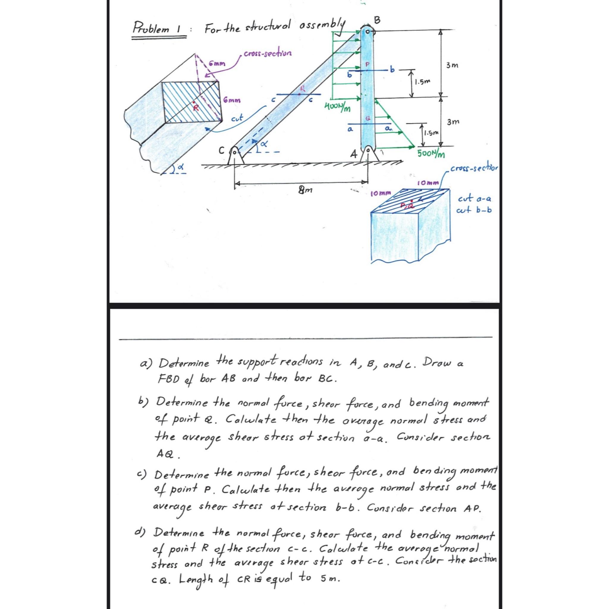 Problem 1: For the structural assemblya) ﻿Determine | Chegg.com