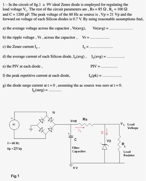 Solved 1 - In The Circuit Of Fig.1 A 9V Ideal Zener Diode Is | Chegg.com