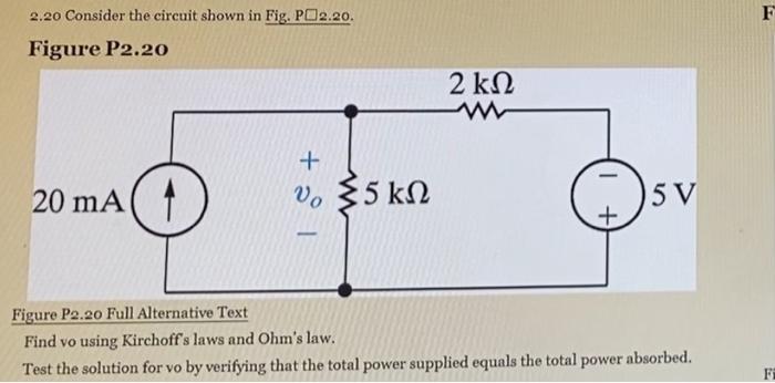 Solved F 2.20 Consider the circuit shown in Fig. PO2.20. | Chegg.com