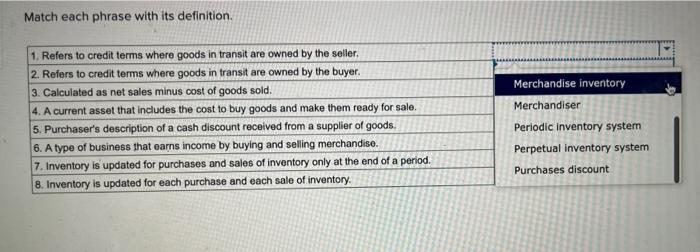 Solved Match each phrase with its definition. 1. Refers to | Chegg.com