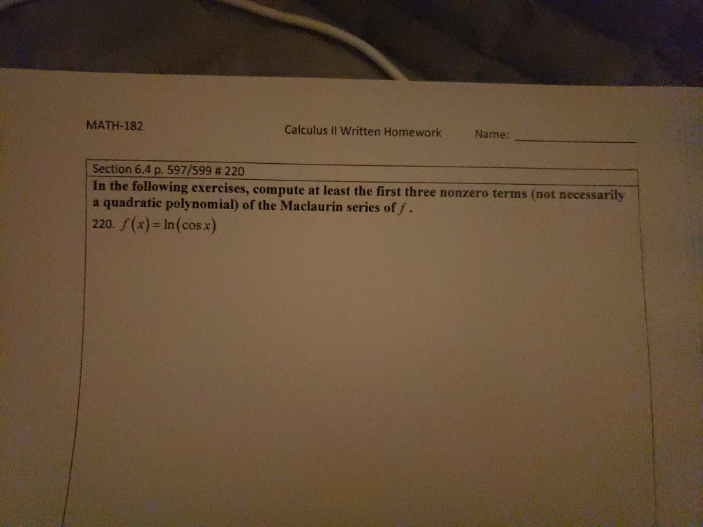 Solved MATH-182 Calculus II Written Homework Name: Section | Chegg.com