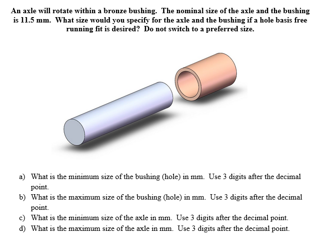 Solved An axle will rotate within a bronze bushing. The | Chegg.com