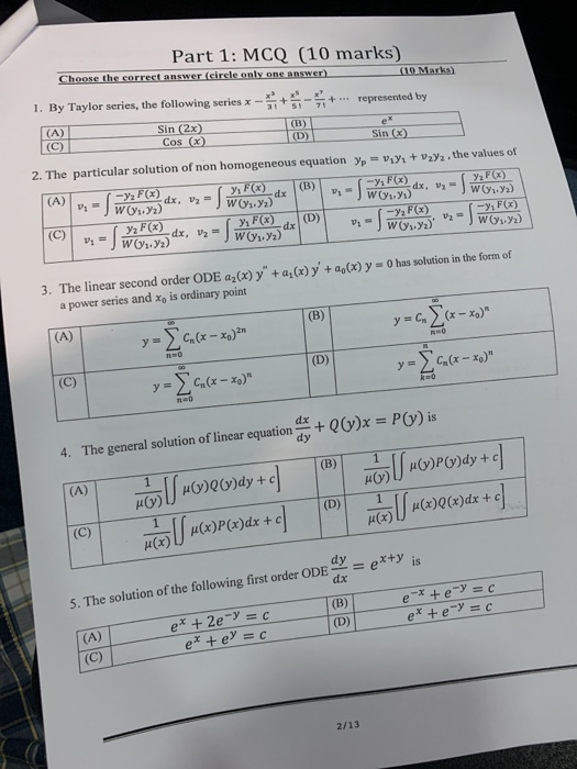 Solved (10 Marks) Part 1: MCQ (10 marks) Choose the correct | Chegg.com