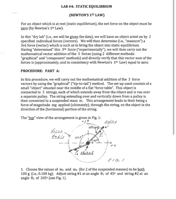 LAB #4: STATIC EQUILIBRIUM (NEWTON'S 1ST LAW) For an | Chegg.com