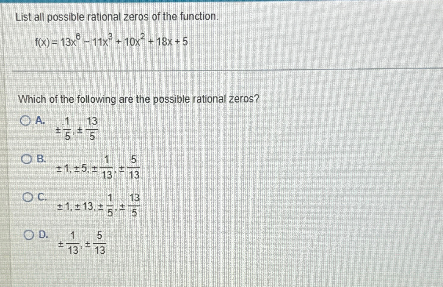 Solved List all possible rational zeros of the | Chegg.com