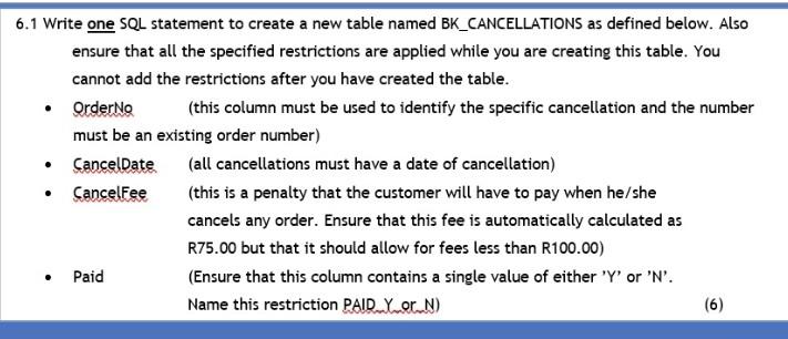 Solved 6.1 Write one SQL statement to create a new table | Chegg.com