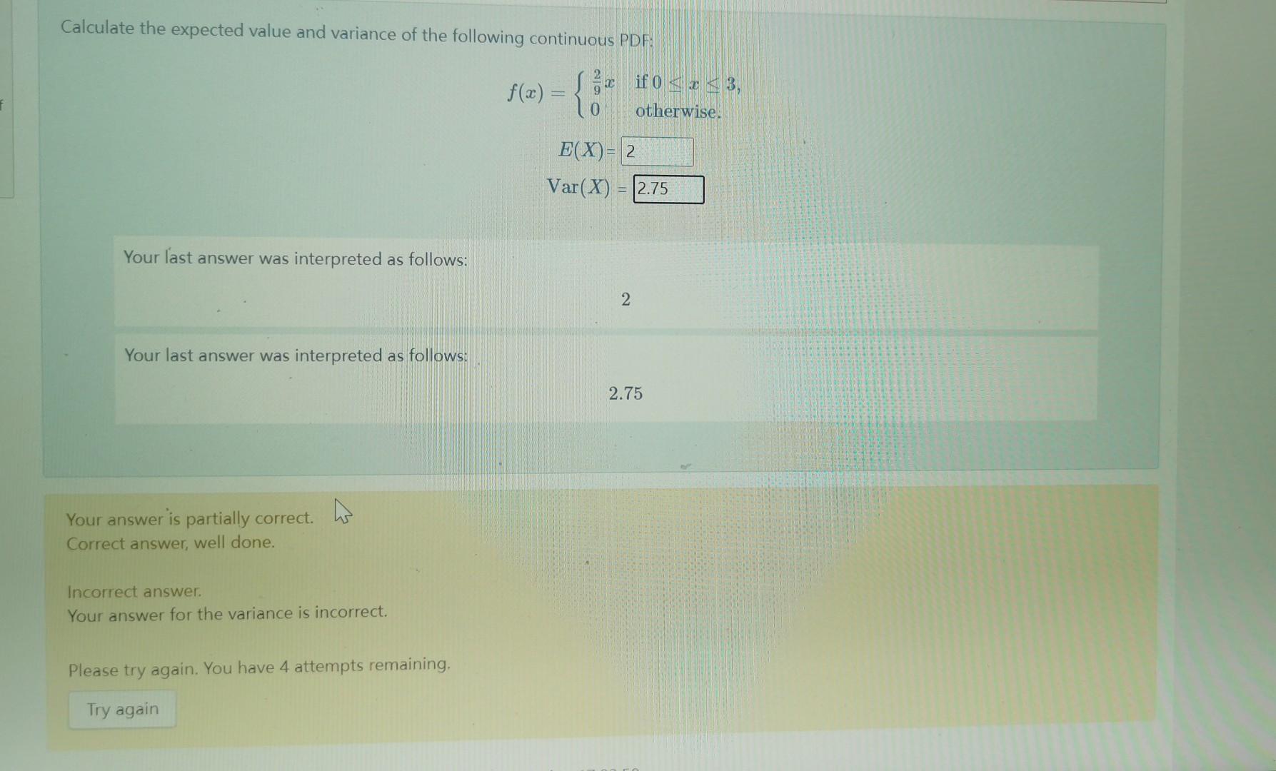 Solved Calculate The Expected Value And Variance Of The | Chegg.com