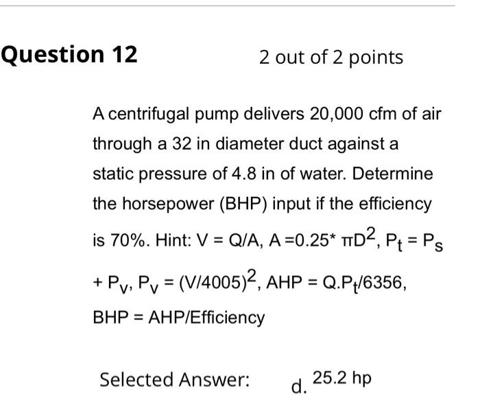 Solved A Centrifugal Pump Delivers 20,000cfm Of Air Through, 49 OFF