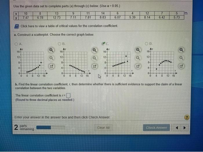Solved Use the given data set to complete parts (a) through | Chegg.com