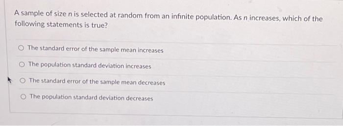 Solved A sample of size n is selected at random from an | Chegg.com
