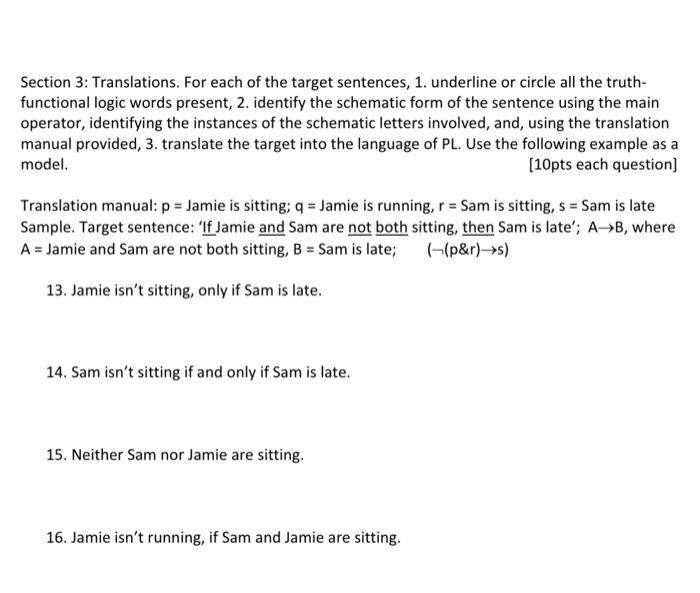 Section 3 Translations. For each of the target