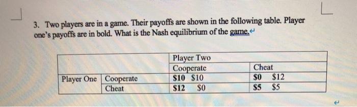 Solved 3. Two players are in a game. Their payoffs are shown | Chegg.com