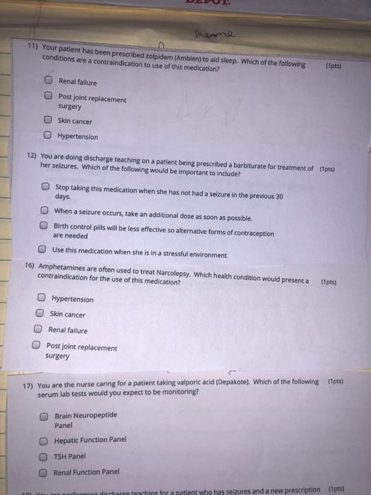 11) Your patient has been prescribed zolpidem (Ambien) to aid sleep. Which of the following conditions are a contraindication