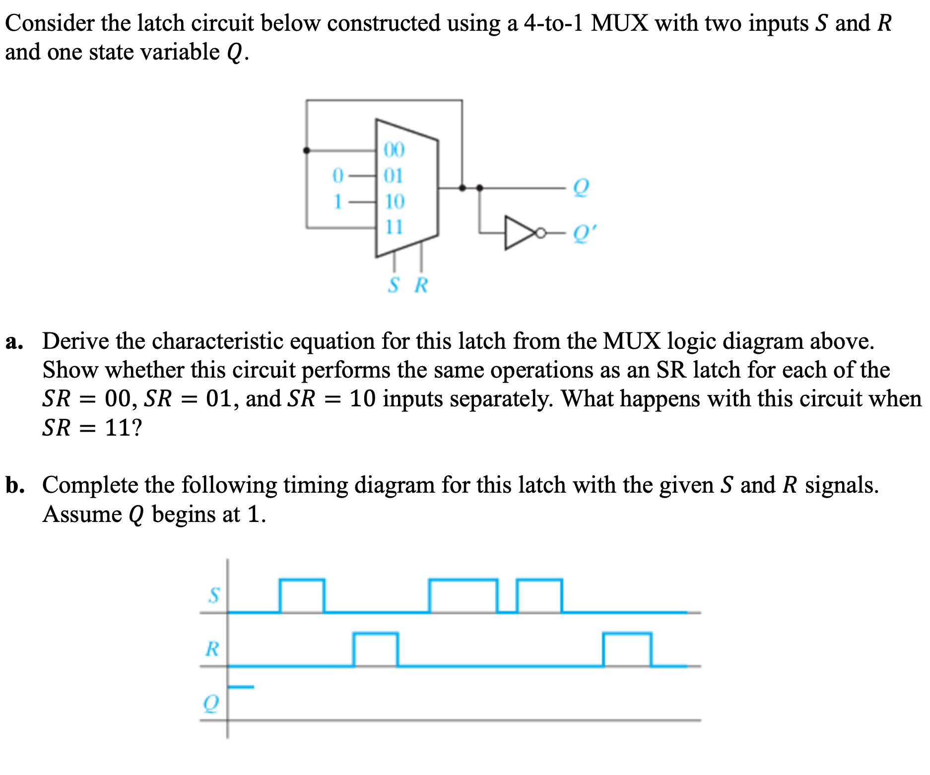 Solved Consider the latch circuit below constructed using a | Chegg.com