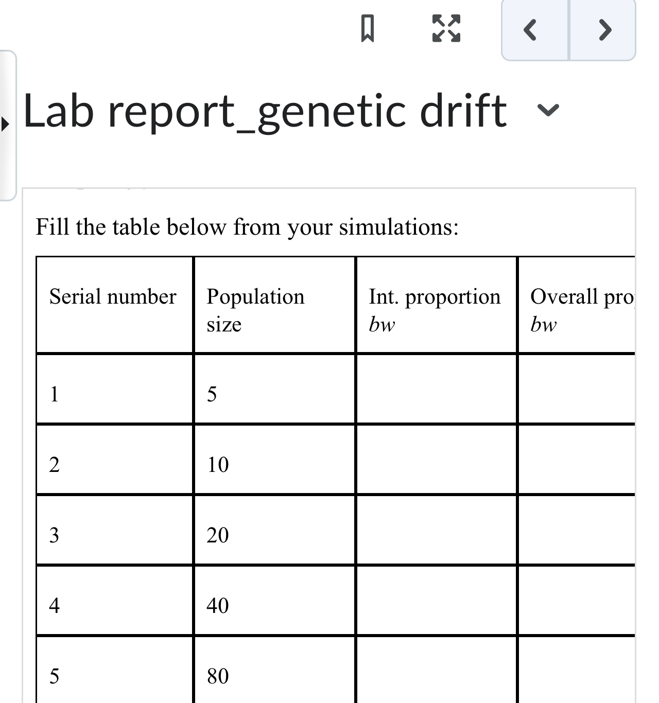 Lab report_genetic driftFill the table below from | Chegg.com