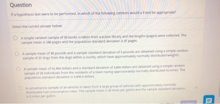 Solved Question If a hypothesis test were to be performed, | Chegg.com