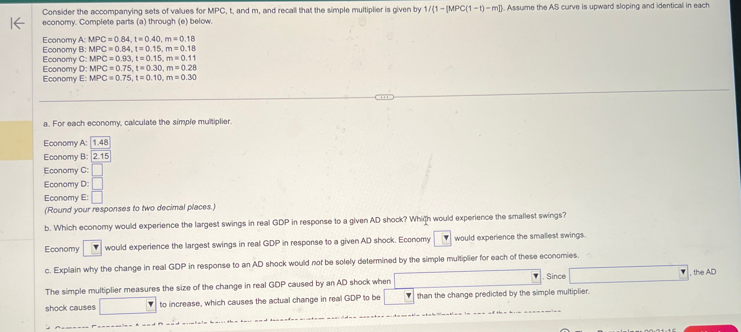 Solved economy. Complete parts (a) ﻿through (e) | Chegg.com
