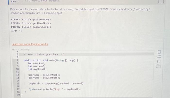 Solved Define stubs for the methods called by the below | Chegg.com