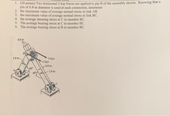 Solved 1. (20 Points) Two Horizontal 5-kip Forces Are | Chegg.com