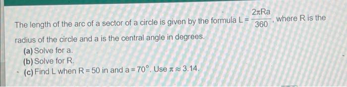 Solved where R is the 2 Ra The length of the arc of a sector | Chegg.com