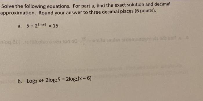 Solved Solve the following equations. For part a, find the | Chegg.com