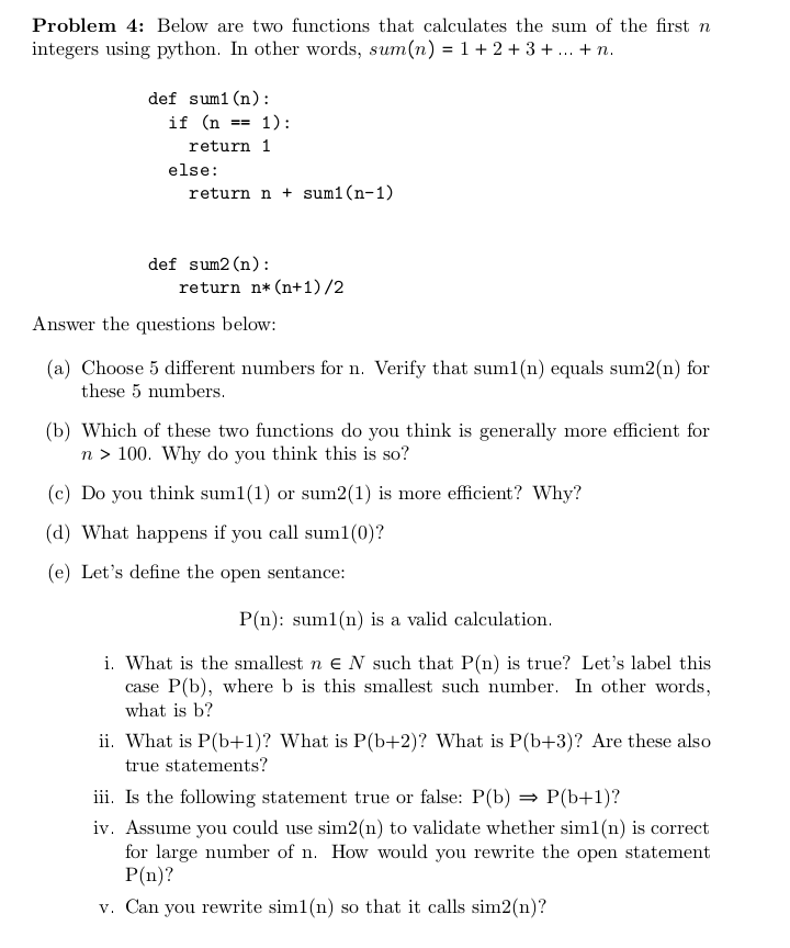 Solved Problem 4: Below are two functions that calculates | Chegg.com