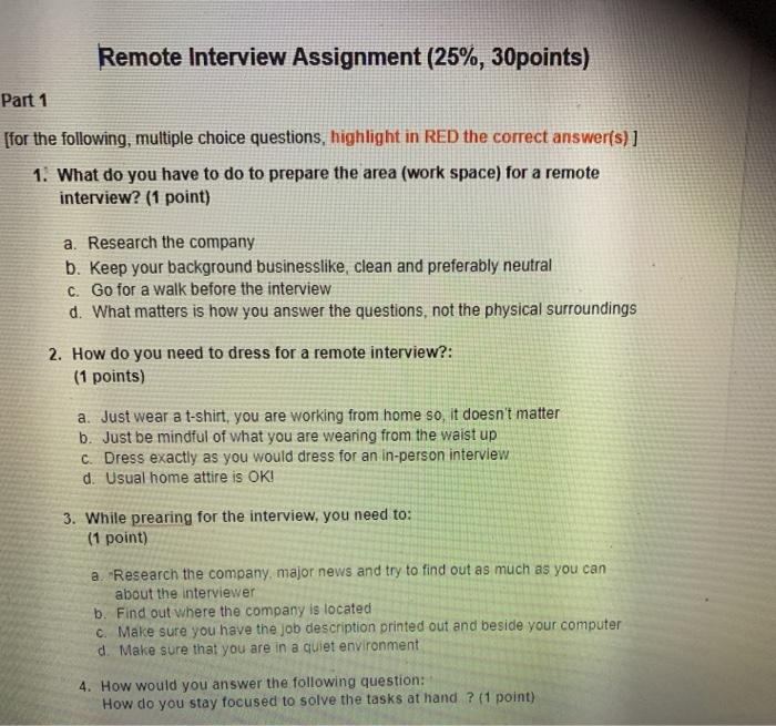 Solved Remote Interview Assignment (25%, 30points) Part 1 