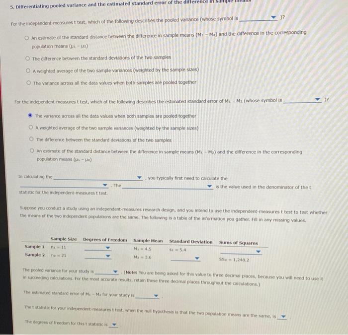 Solved S, Differentiating pooled variance and the estimated | Chegg.com