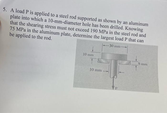 Solved 5. A load P is applied to a steel rod supported as | Chegg.com