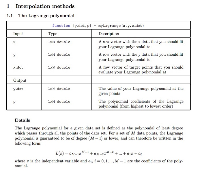 Solved 1 Interpolation methods 1.1 The Lagrange polynomial | Chegg.com