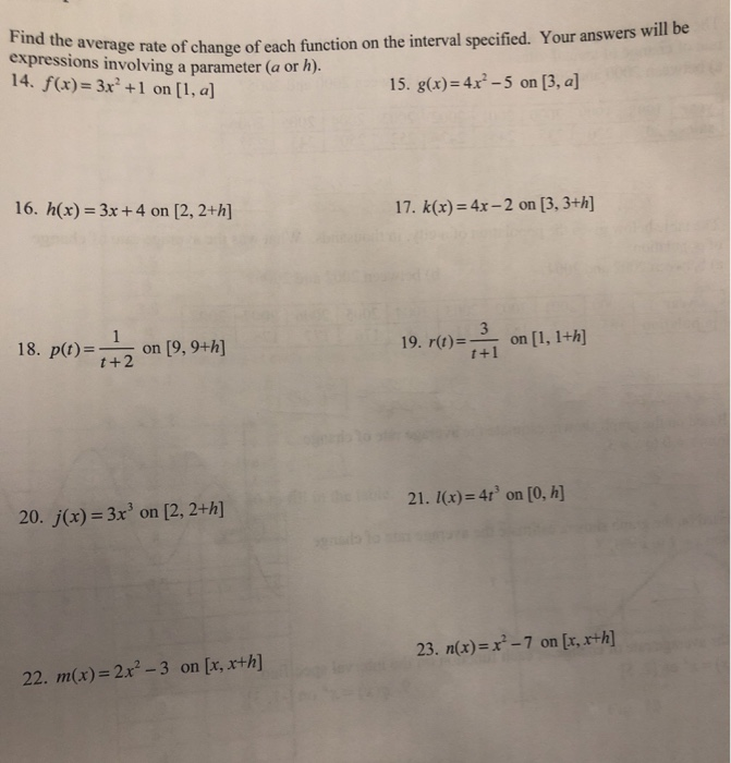 Solved Find The Average Rate Of Change Of Each Function O Chegg Com